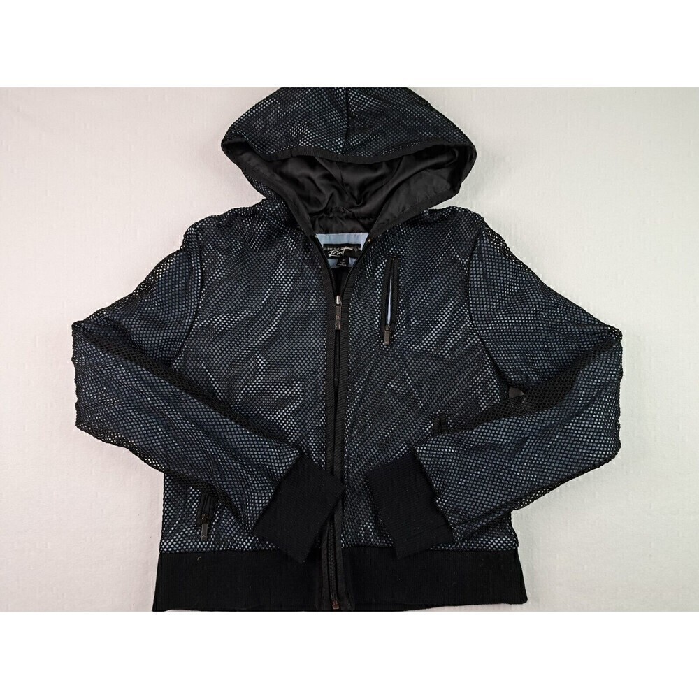 Black Rivet Burgundy Light Blue/Black Mesh Hooded Jacket Sz Medium